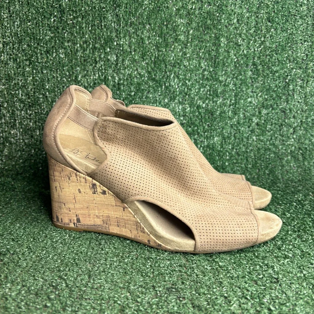 LifeStride HINX Perforated Peep Toe Cork Wedge Sandals Shoes Taupe Womens Sz 11M
